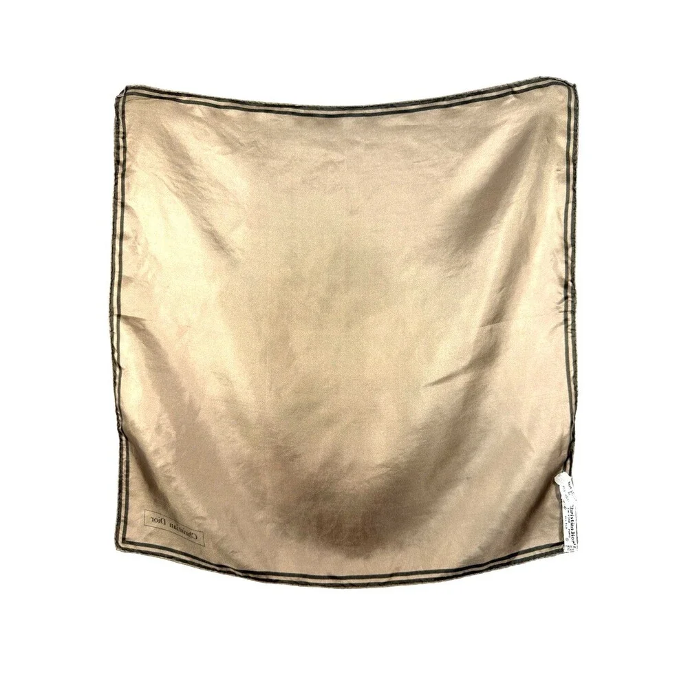 Vintage Christian Dior 100% Silk Scarf 18” Taupe Hand Rolled Portugal Old Money